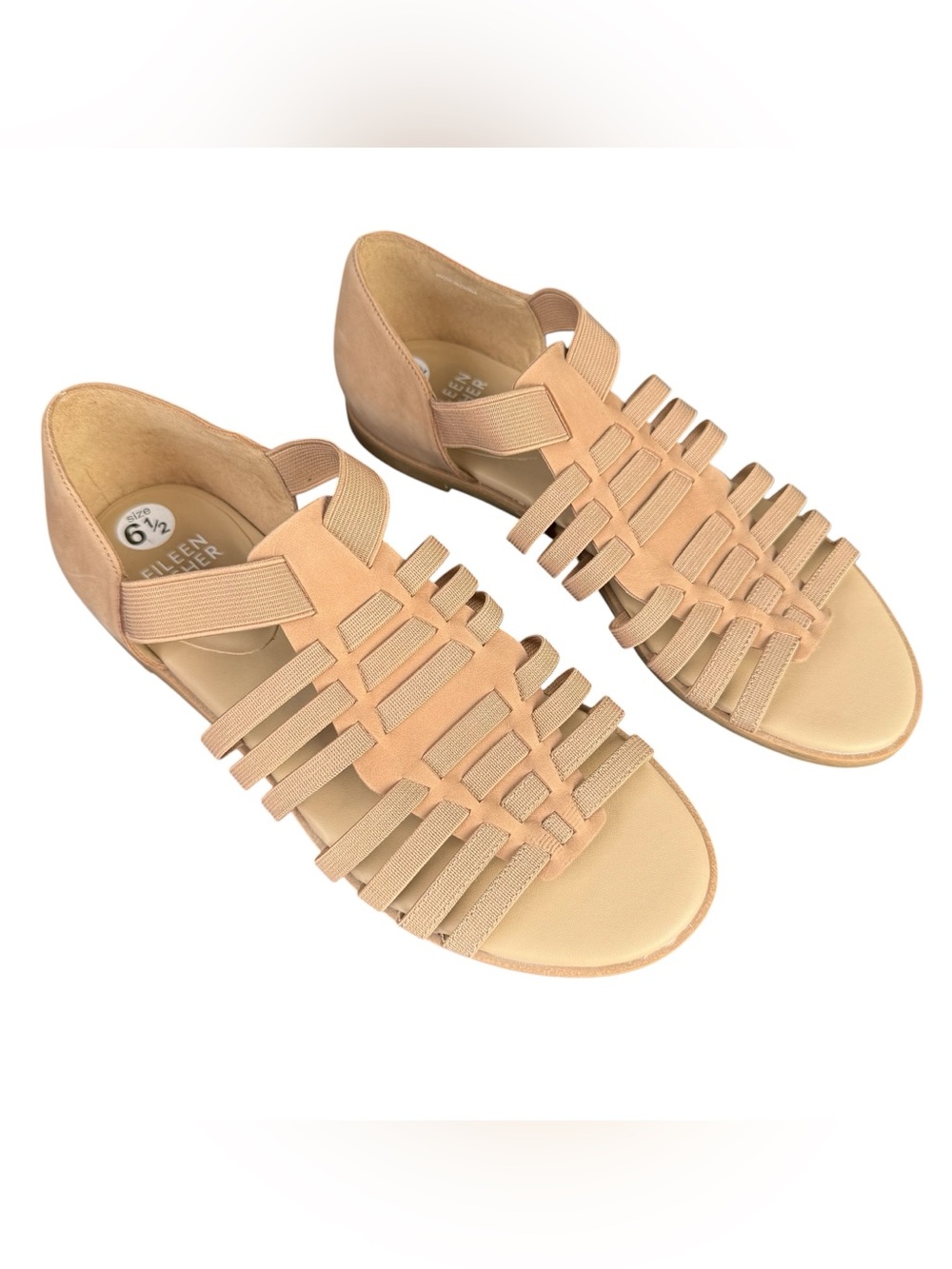 Eileen Fisher Rato Sandals Tan Leather Woven Strappy Elastic